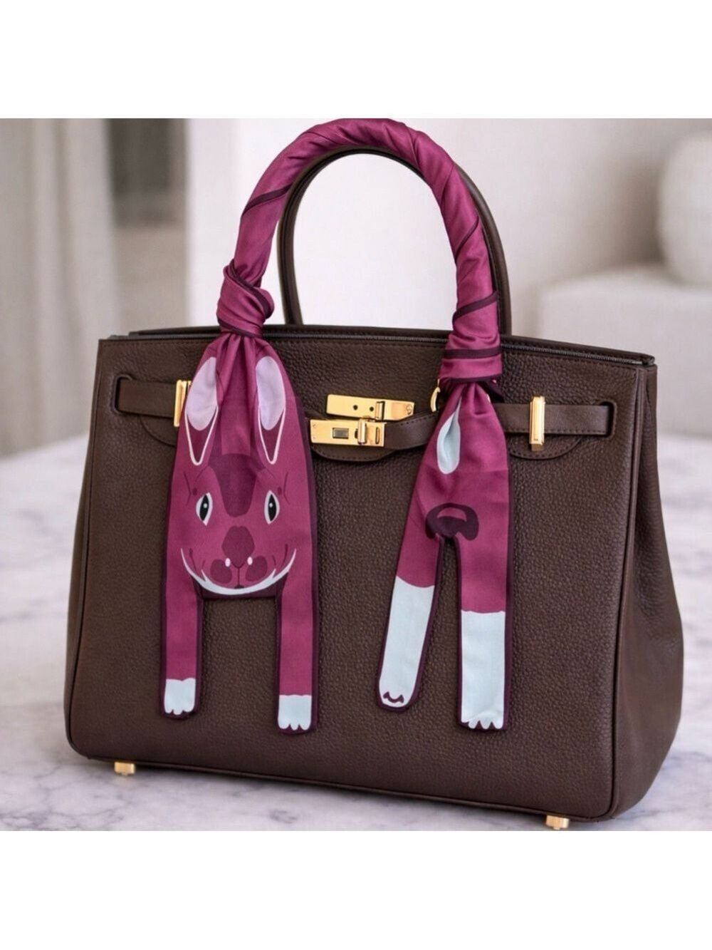 BURGUNDY BUNNY RABBIT SCARF BANDEAU HAIR BAG NECK TIE NOVELTY SCARF 46โ